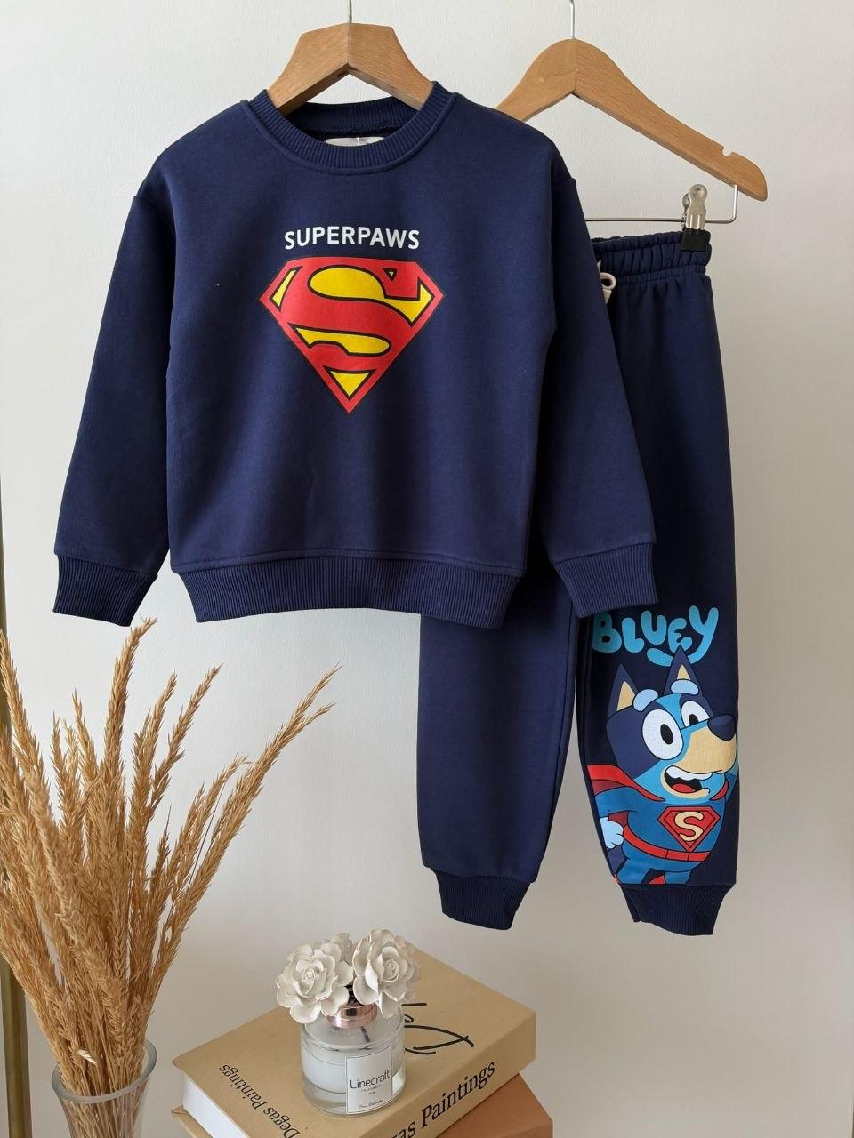 Erkek Çocuk %100 Pamuk Lacivert Superpaws Bluey Detaylı Eşofman Takım