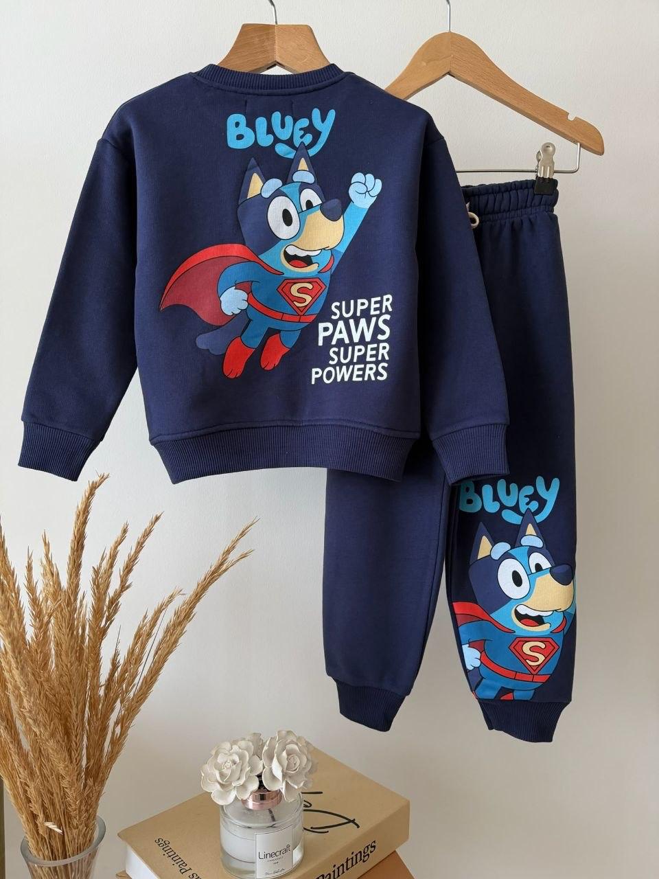 Erkek Çocuk %100 Pamuk Lacivert Superpaws Bluey Detaylı Eşofman Takım