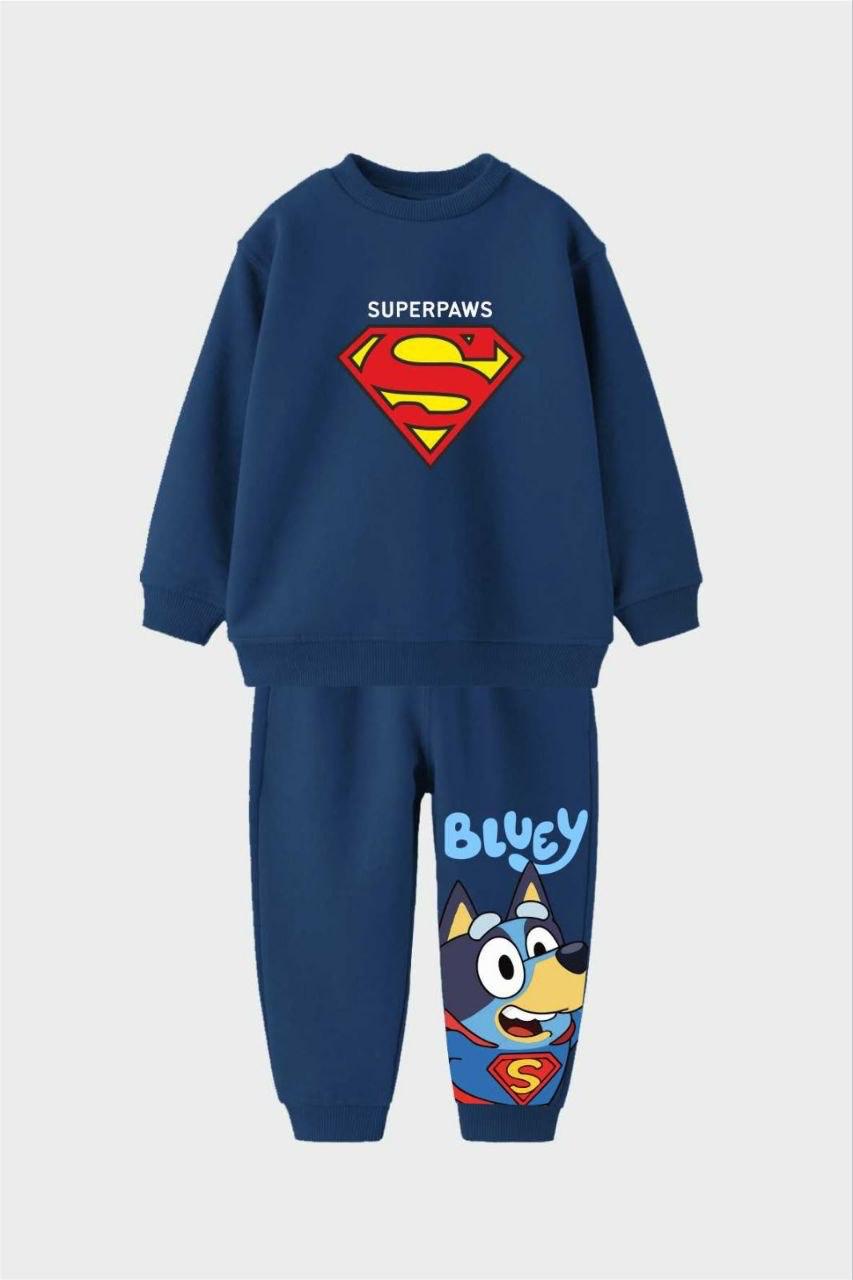 Erkek Çocuk %100 Pamuk Lacivert Superpaws Bluey Detaylı Eşofman Takım