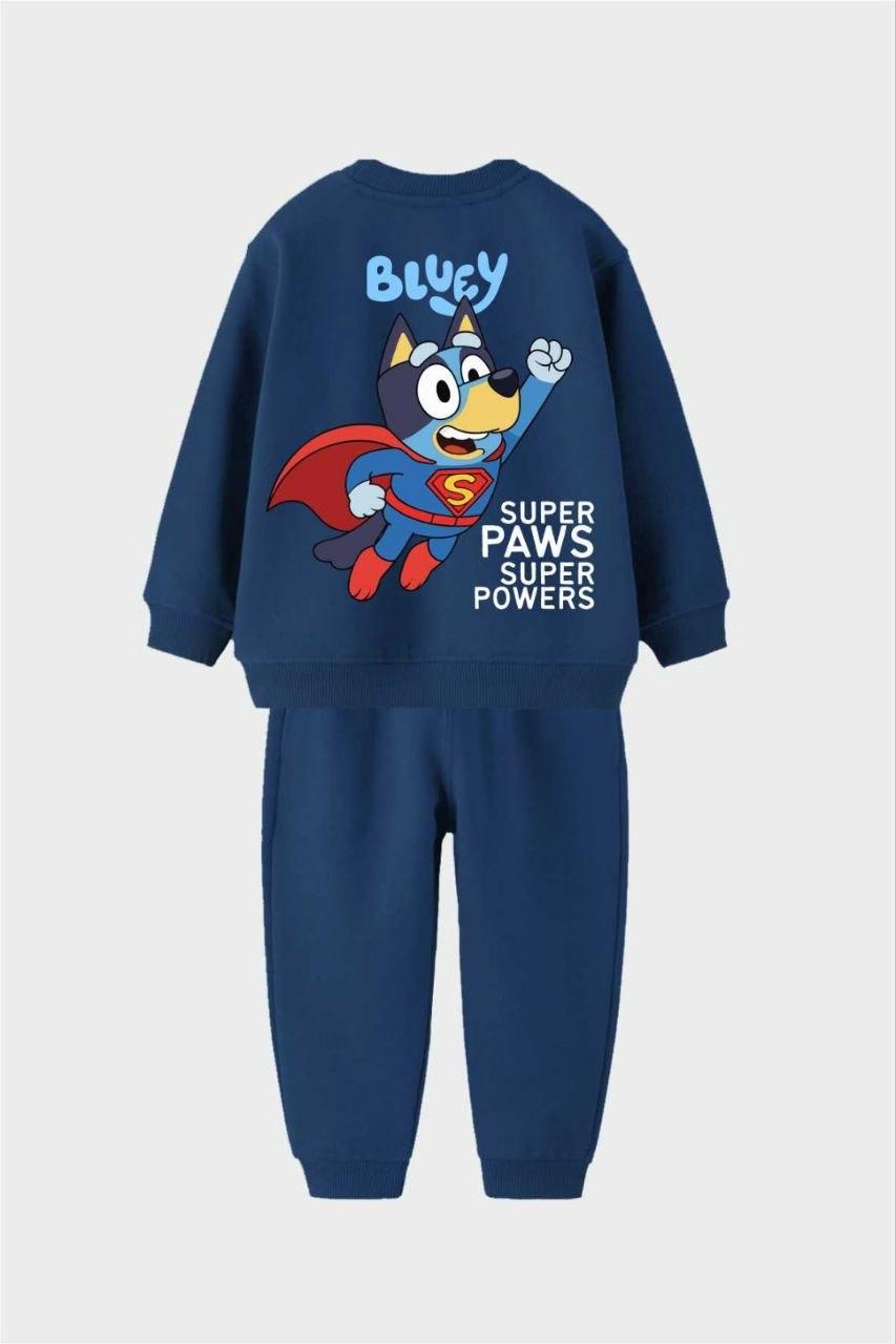Erkek Çocuk %100 Pamuk Lacivert Superpaws Bluey Detaylı Eşofman Takım