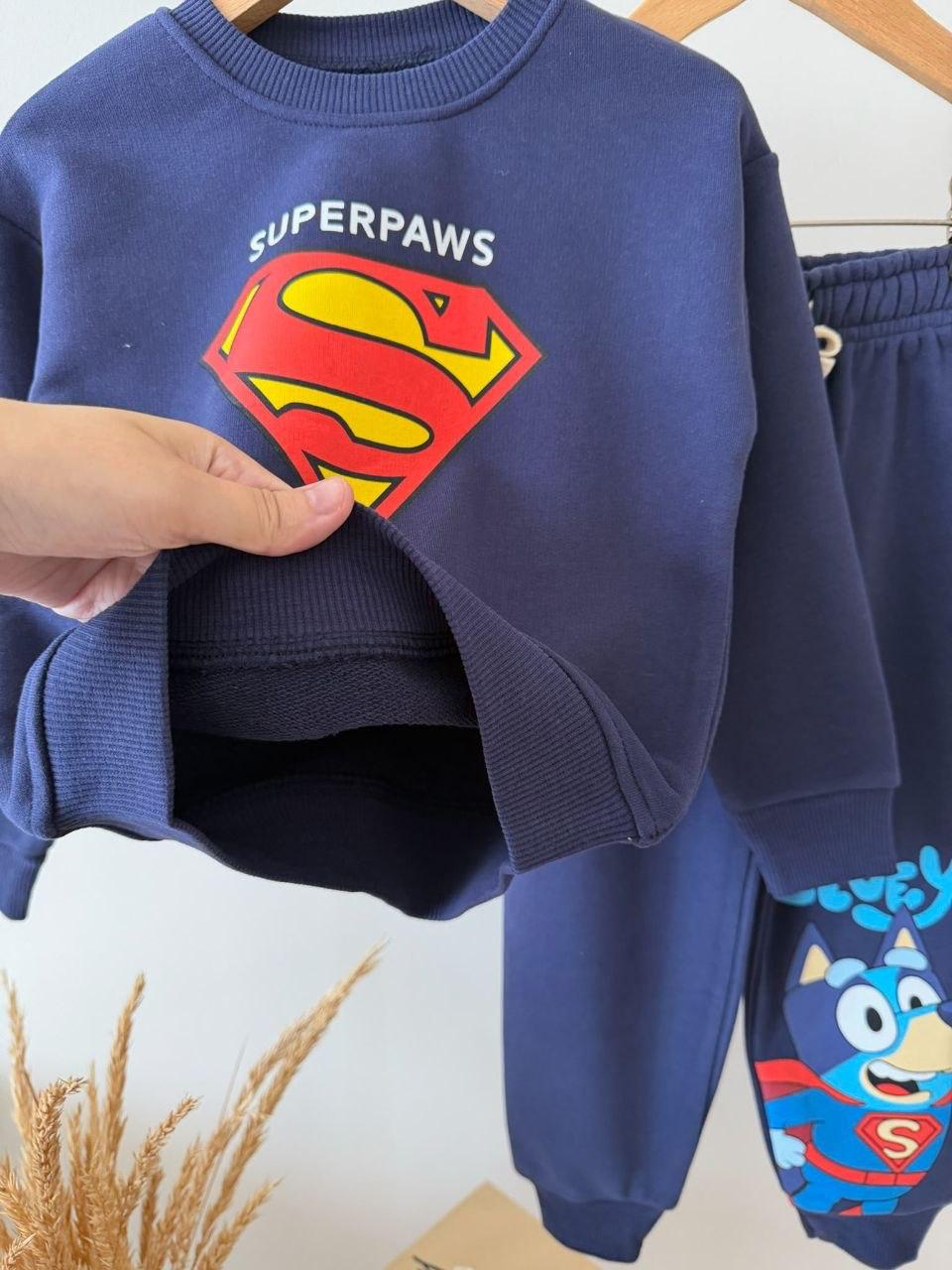 Erkek Çocuk %100 Pamuk Lacivert Superpaws Bluey Detaylı Eşofman Takım