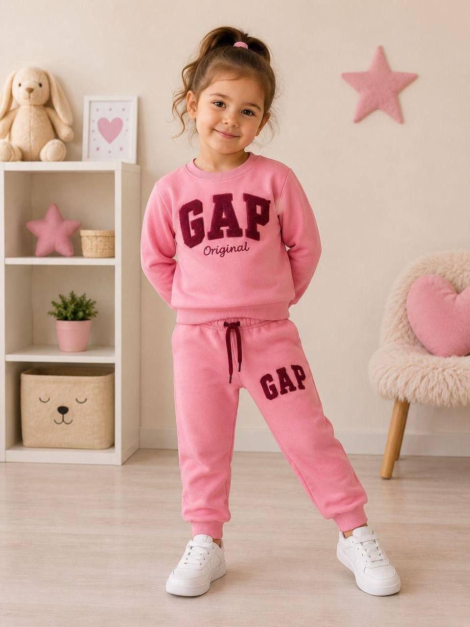 Kız Çocuk %100 Pamuk 3 İplik Fırçalı Kumaş Pembe GAP Eşofman Takım
