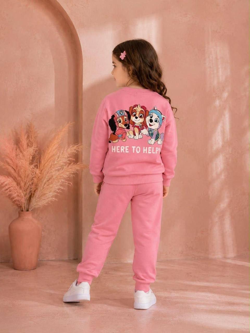 Kız Çocuk %100 Pamuk 3 İplik Fırçalı Kumaş Pembe Paw Patrol Detaylı Eşofman Takım