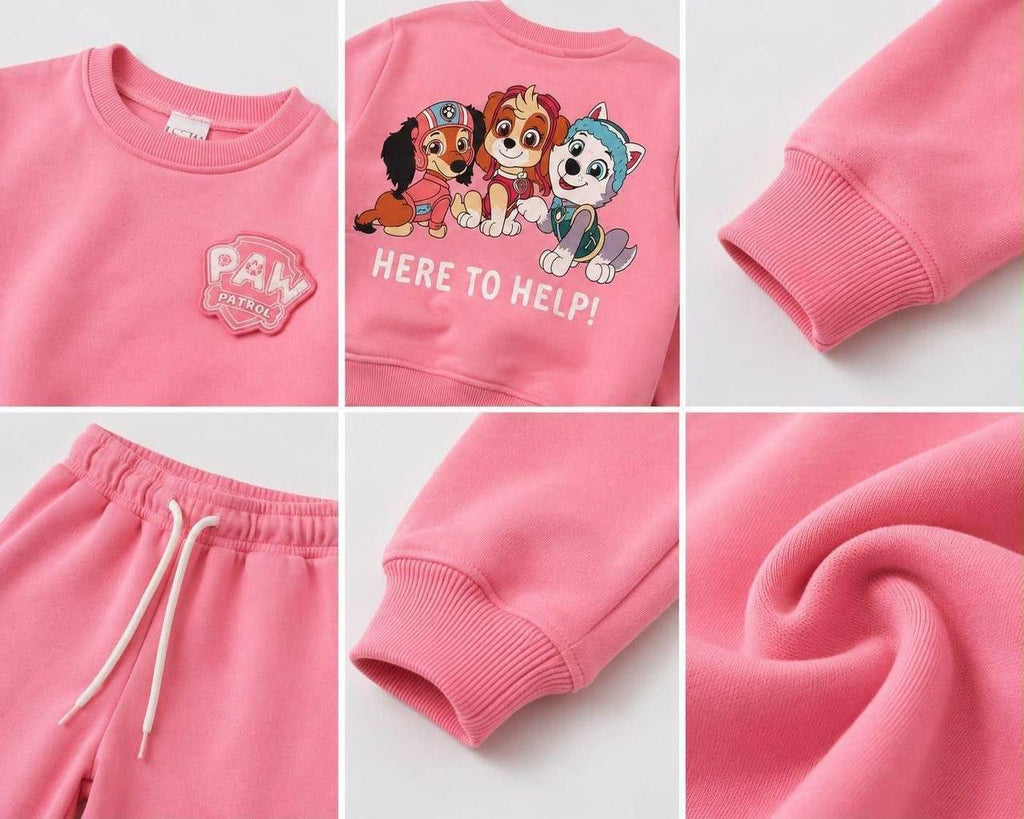 Kız Çocuk %100 Pamuk 3 İplik Fırçalı Kumaş Pembe Paw Patrol Detaylı Eşofman Takım