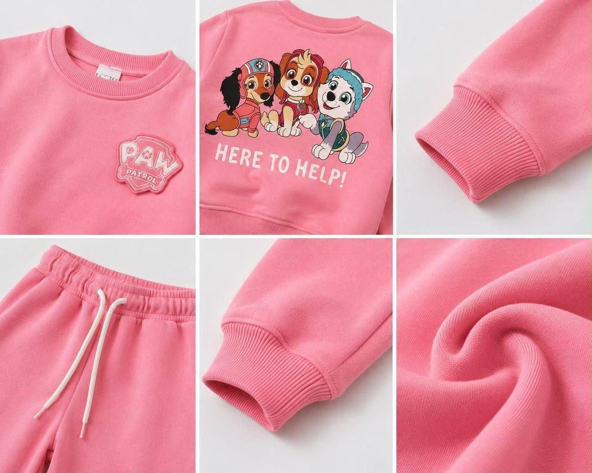 Kız Çocuk %100 Pamuk 3 İplik Fırçalı Kumaş Pembe Paw Patrol Detaylı Eşofman Takım