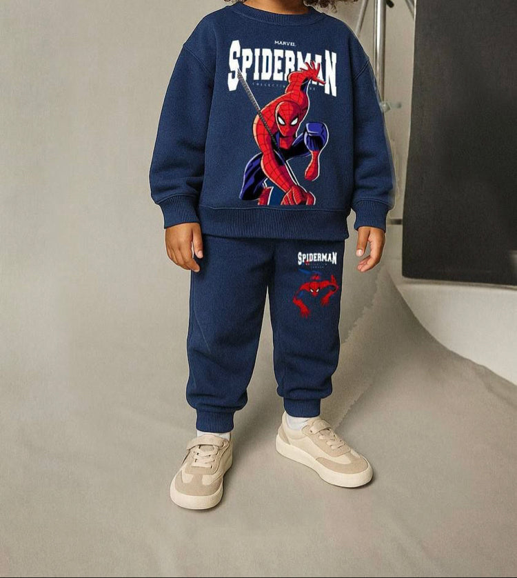 Erkek Çocuk %100 Pamuk 3 İplik Fırçalı Lacivert Spiderman Baskılı Eşofman Takımı