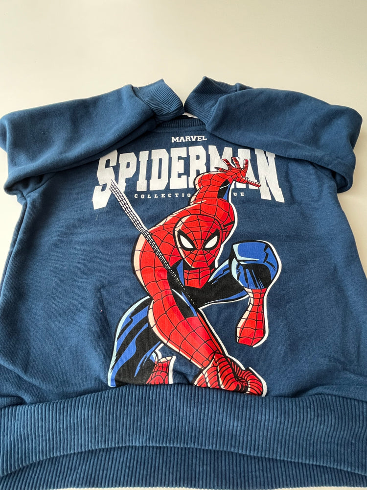 Erkek Çocuk %100 Pamuk 3 İplik Fırçalı Lacivert Spiderman Baskılı Eşofman Takımı
