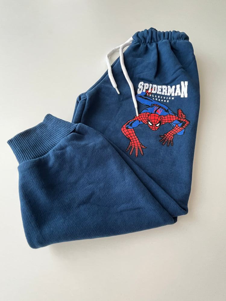 Erkek Çocuk %100 Pamuk 3 İplik Fırçalı Lacivert Spiderman Baskılı Eşofman Takımı